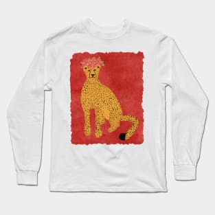 Ruby Leopard with Flower Crown Long Sleeve T-Shirt